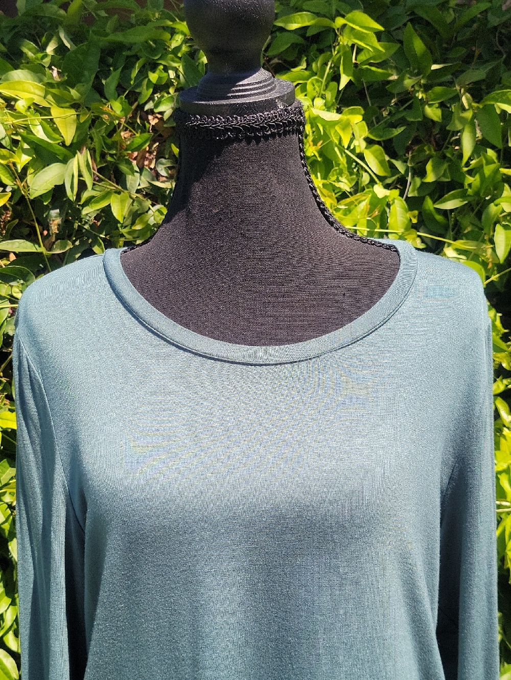 Teal Long-Sleeve Lace Embroidered Hem Women's Tunic Top M - Picture 5 of 12